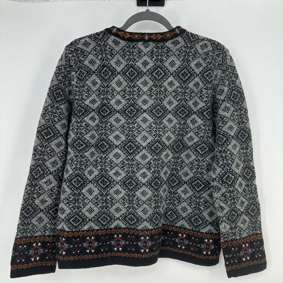 Vintage Caroll Reed Cardigan Sweater Fair Isle Wool Metal Frog Clasp Nordic - Picture 6 of 10